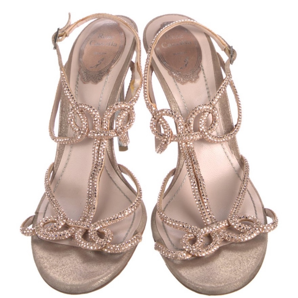 Rene Caovilla Crystal Slingback heels- Rose Gold